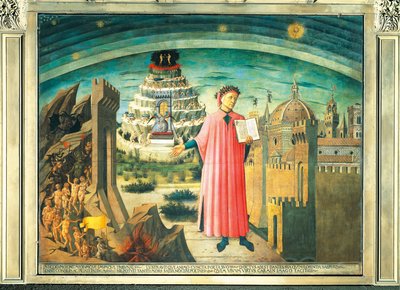 Dante a jeho báseň „Božská komedie“ od Domenico di Michelino