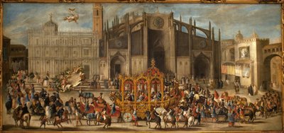 Přeprava proklamace masky. Obraz Dominga Martineze (1688-1749), olej na plátně od Domingo Martinez