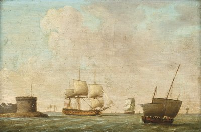 Fregata míjí přeplněný lugger od Dominic (attributed to) Serres