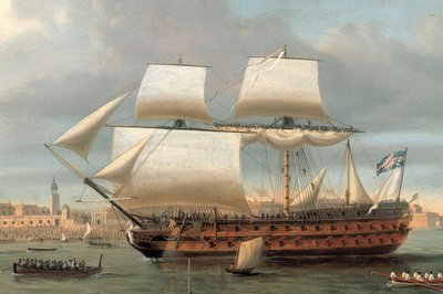 Foudroyant a Pégase vplouvají do přístavu Portsmouth, 1782 od Dominic Serres
