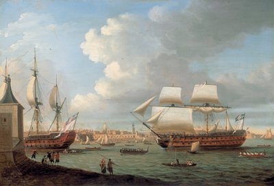 Foudroyant a Pégase vplouvají do přístavu Portsmouth, 1782 od Dominic Serres
