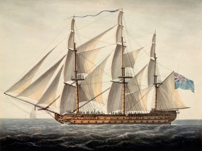 Francouzská loď "Sans Pareil" 3. třídy, 80 děl, zajatá 1. června, cca 1800 (akvarel) od Dominic Serres