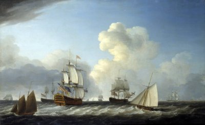 Lodí druhé třídy britského královského námořnictva s 98 děly byla "Saint George", kterou doprovázely další lodě. od Dominic Serres