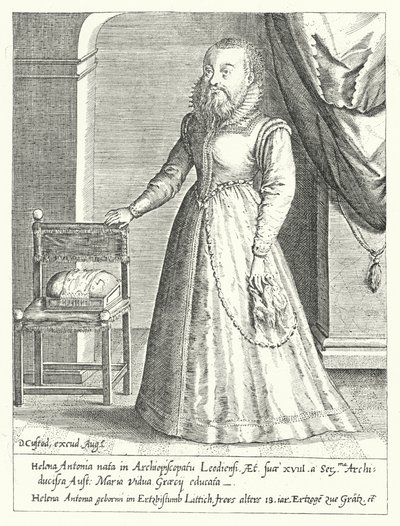 Helena Antonia z Lutychu, vousatá dvorní trpaslík Marie Rakouské, císařovna Svaté říše římské (rytina) od Dominicus or Custodis Custos