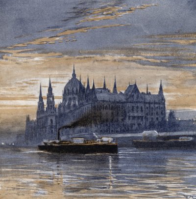 Budapešť a jeho budova parlamentu (barevné lito) od Donald (after) Maxwell