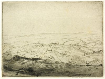 Skica z hradeb San Gimignano od Donald Shaw MacLaughlan
