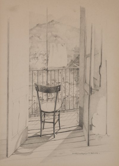 Balkon, cca 1975 (kresba na papíře) od Donatella Merlo