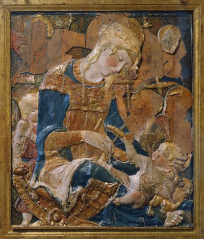Madona s dítětem, připisovaná Donato di Niccolo di Betto Bardi aka Donatello (asi 1386-1466), terakotový reliéf, Itálie od Donatello