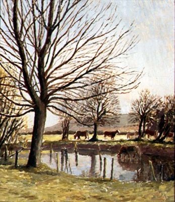 Dobytek u rybníka (olej na plátně) od Dora Carrington