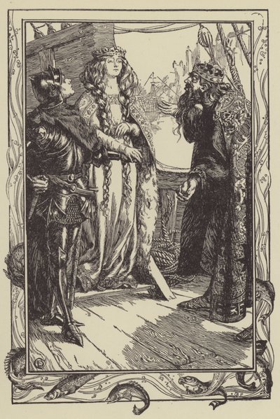Král Anguish dává Isolt siru Tristramovi (litho) od Dora Curtis