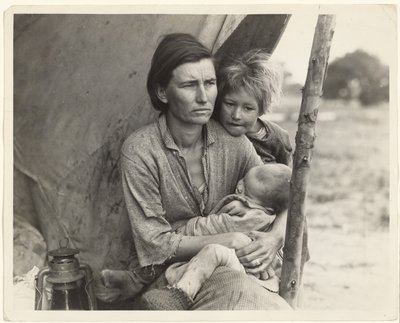 Zbídačení sběrači hrachu, Kalifornie od Dorothea Lange