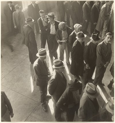 [První dny podpory v nezaměstnanosti v Kalifornii: První dny v nezaměstnanosti: čekání na podání žádosti] od Dorothea Lange