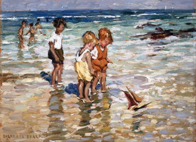 Děti pádlují (olej na desce) od Dorothea Sharp