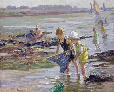 Děti hrající si na břehu moře od Dorothea Sharp