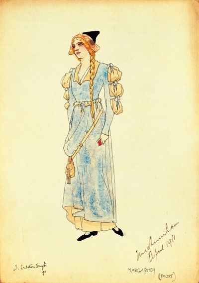 Kostýmní skica pro Marguerite pro představení Faust od Carleton Smyth od Dorothy Carleton Smyth