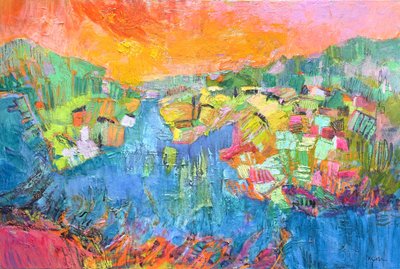 Orange Sky River Village od Dorothy Fagan