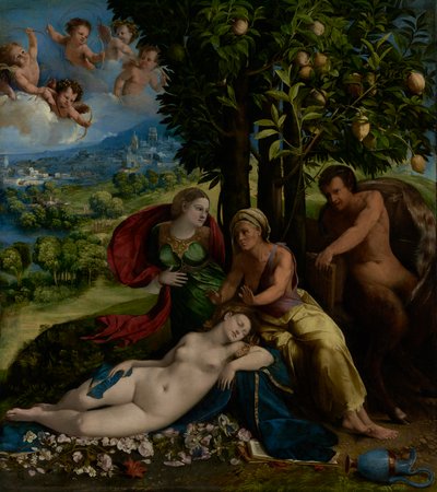 Mytologická scéna, cca 1524 (olej na plátně) od Dosso Dossi