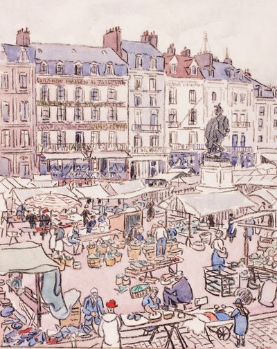 Place Nationale, Dieppe, cca 1910 (křída a wc na papíře) od Douglas Fox Pitt