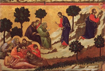 Agónie v zahradě. Oltářní obraz Maesta (tempera na dřevě od Duccio di Buoninsegna