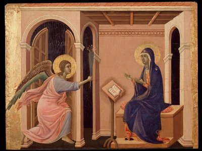 Oznámení o smrti Marie. Predella of the Maesta (tempera na dřevě od Duccio di Buoninsegna
