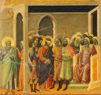 Kristus se vysmíval, detail, recto Maestà od Duccio di Buoninsegna