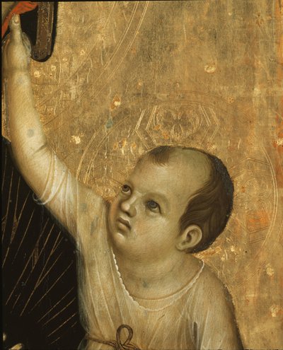 Crevole Madonna: Detail of the Child - tempera a zlato na panelu od Duccio di Buoninsegna