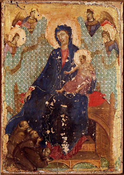 Madona od františkánů neboli „Madona má dítě s františkánskými mnichy a anděly“ Detrempe na dřevě od Duccio di Buoninsegna (1255-1318/9) 1300 Rozm. 23,5x16 cm Siena, Pinacoteca nazionale od Duccio di Buoninsegna