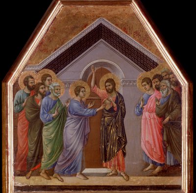Nedůvěra svatého Tomáše. Oltářní obraz Maesta - (tempera a zlato na dřevě od Duccio di Buoninsegna