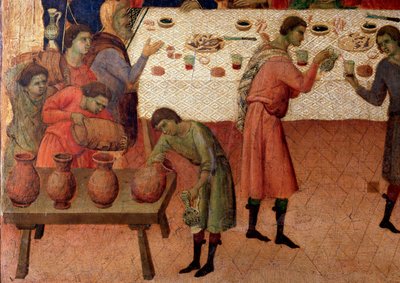 Svatba v Káně. Detail, zadní strana oltářního obrazu (tempera a zlato na dřevě od Duccio di Buoninsegna