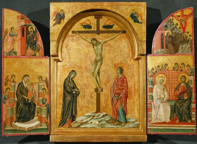 Triptych: Ukřižování a další výjevy od Duccio di Buoninsegna