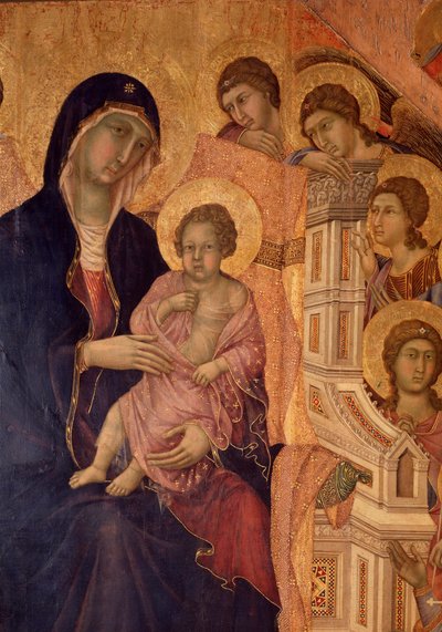 Panna a dítě na trůnu (oltář La Maesta) (tempera a zlato na dřevě) od Duccio di Buoninsegna
