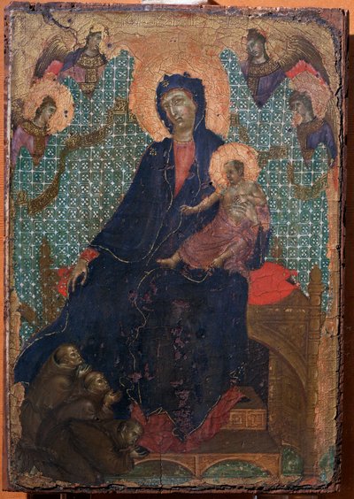 Panna a dítě se třemi františkánskými mnichy (Malba od Duccio di Buoninsegna