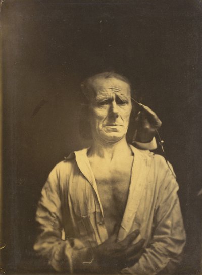Křeč m. corrugator supercilii pod velmi silným světlem vlevo, Uvolněná tvář..., 1854-1855. od Duchenne de Boulogne