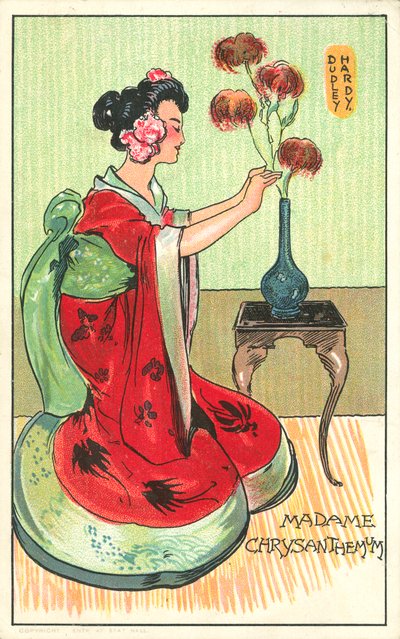 Madame Chrysanthemum, z románu Pierra Lotiho (barevné lito) od Dudley Hardy
