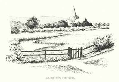 Kostel v Alfristonu (litografie) od Duncan Moul