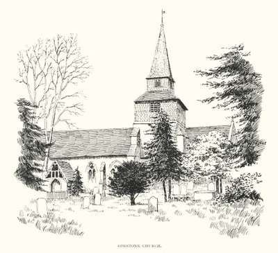 Kostel v Godstone (litografie) od Duncan Moul