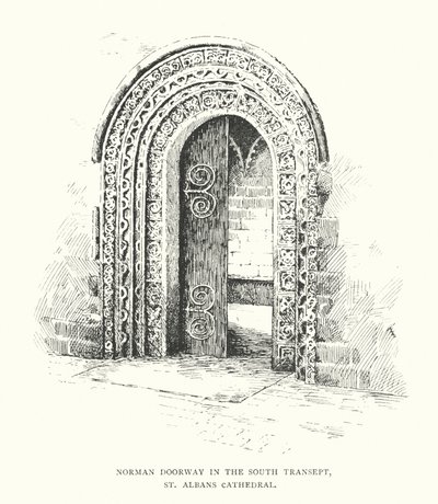 Normanské dveře v jižní příčné lodi, katedrála v St Albans (litografie) od Duncan Moul
