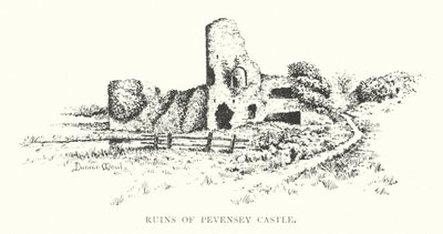 Zřícenina hradu Pevensey (litografie) od Duncan Moul