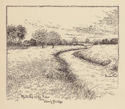 Sussex: Údolí řeky Adur od mostu Mock Bridge (litografie) od Duncan Moul