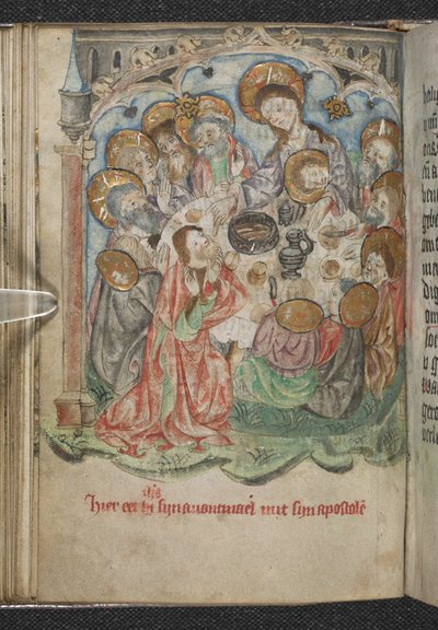 Přidat 50005 f.85v, Poslední večeře, c.1410-20 (vellum) od Dutch School
