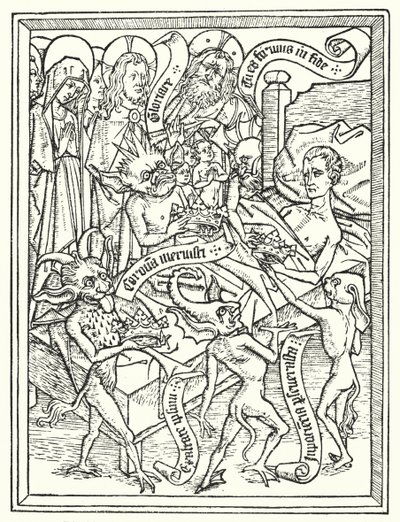 Blok Ars Moriendi, vytištěný kolem roku 1460 v Nizozemsku neznámo kým (litografie) od Dutch School