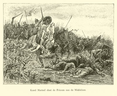 Charles Martel bojuje s Frísy na Middelzee od Dutch School