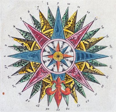 Kompasová růžice z atlasu Blaue Atlas, vydaného v Amsterdamu roku 1697 od Dutch School
