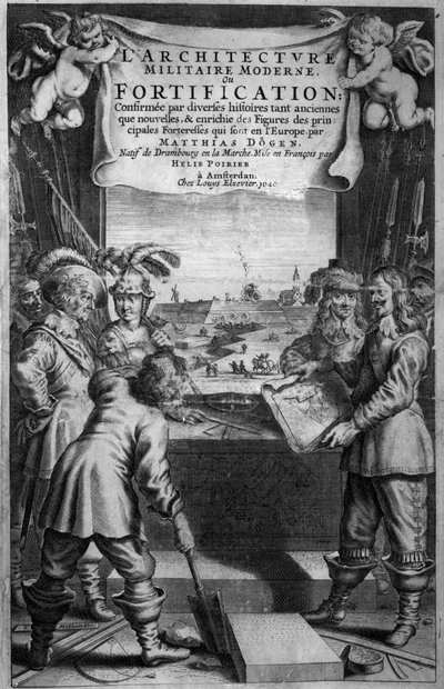Frontispis k LArchitecture Militaire Moderne, ou Fortification od Matthiase Dogena, rytý Theodor Matham (c.1606-76), pub. Chez Louis Elzevier, Amsterdam, 1648 od Dutch School
