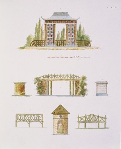 Zahradní dekorace, z Magazine of Garden Gems, G. van Laar, vydané 1802 (viz také 172967) od Dutch School