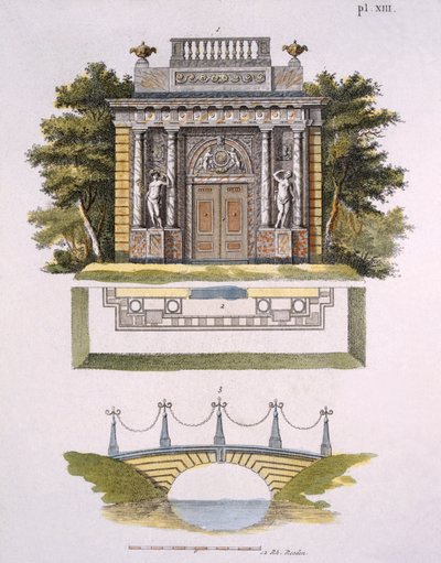 Zahradní dekorace, z Magazine of Garden Gems od G. van Laara, vydaného v roce 1802 od Dutch School