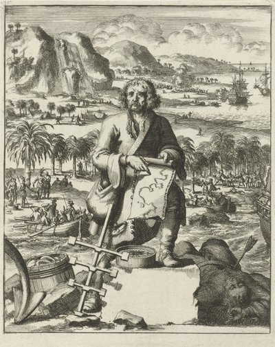 Louis Hennepin landing in North America, pub. 1688 (rytina) od Dutch School