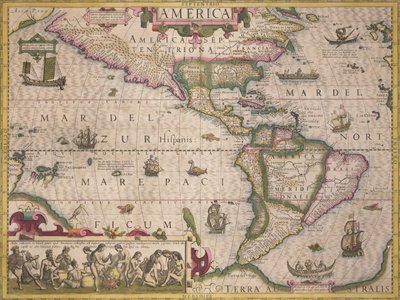 Mapa Ameriky, z Mercator Atlas, hospoda. Jodocus Hondius (1563-1612), Amsterdam, 1606 od Dutch School