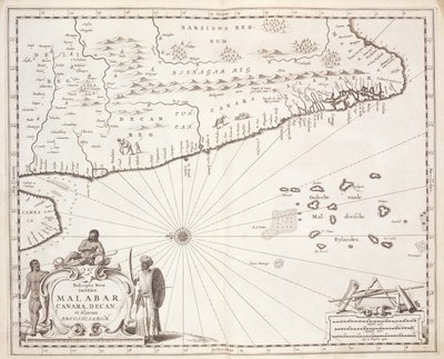Mapa pobřeží Malabar, Východní Indie, 1672 od Dutch School