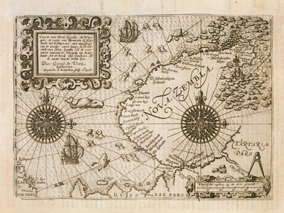 Mapa nově objevené Nové Země, ilustrace z Diarium Nauticum, seu vera descriptio trium navigationum admirandarum... od Gerrita de Veera, 1598 od Dutch School